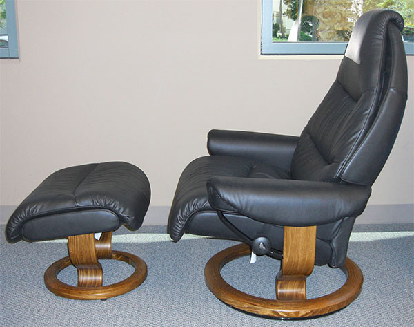 Small Reno Stressless Tampa Paloma AquaGreen Leather Recliner Chair by Ekornes
