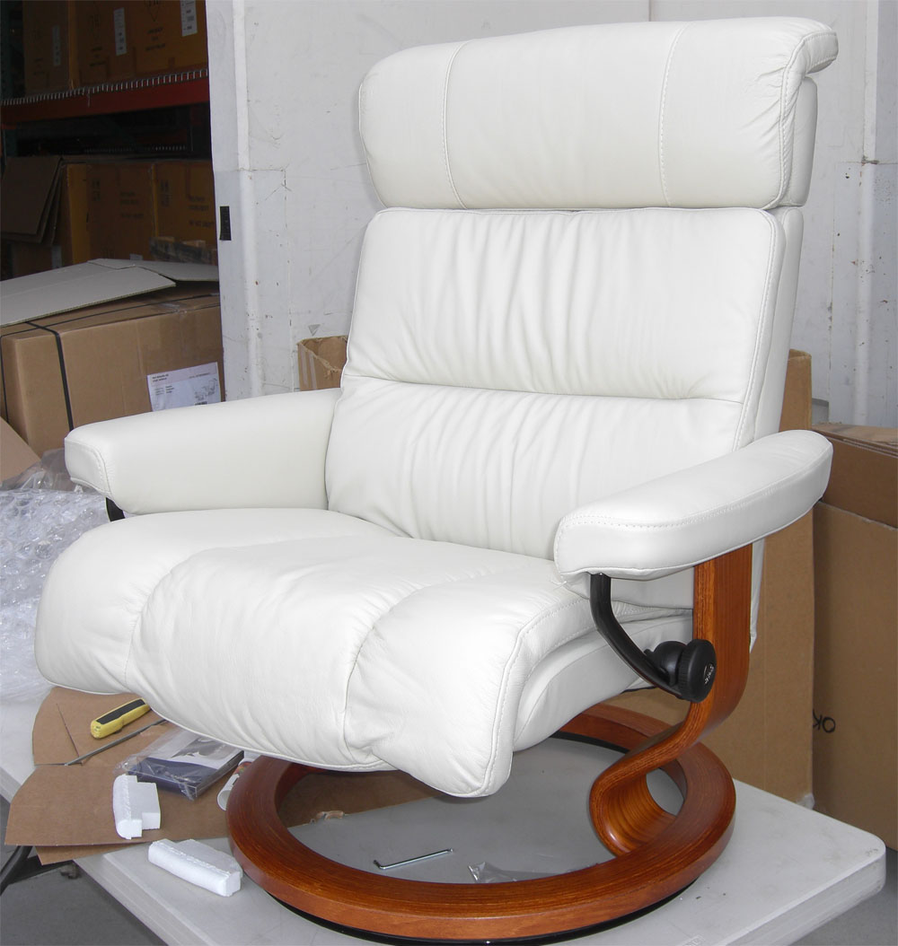 Stressless Paloma Light Grey Leather Color Recliner Chair and Ottoman from Ekornes